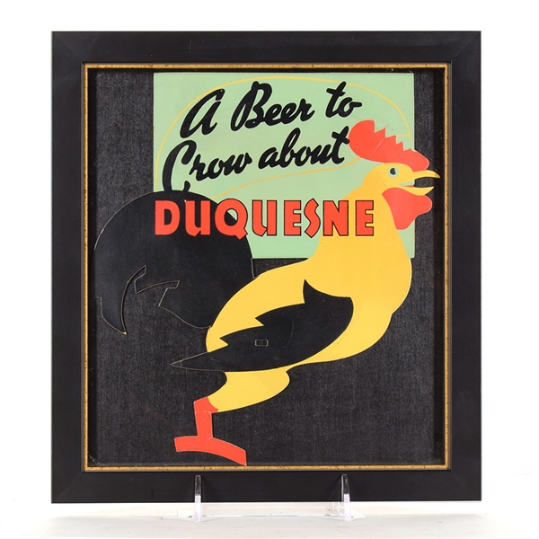 Duquesne 1930s Die Cut Cardboard Sign A BEER TO CROW ABOUT