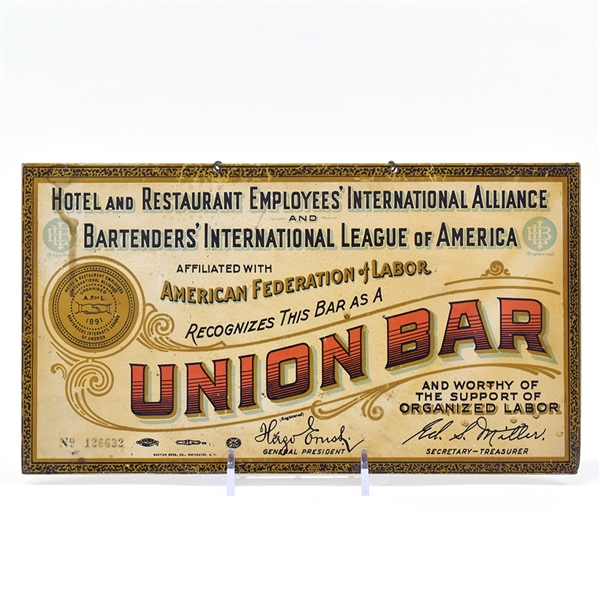 AFL Union Bar 1940s Tin-Over-Cardboard Sign