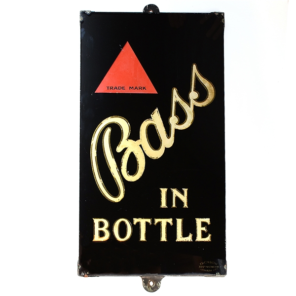 Bass In Bottle Pre-Prohibition Reverse-Painted Glass-Slate Sign