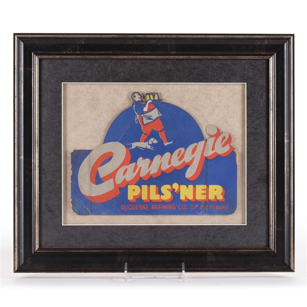 Carnegie Beer 1930s Die Cut Cardboard Sign RARE PILS-NER