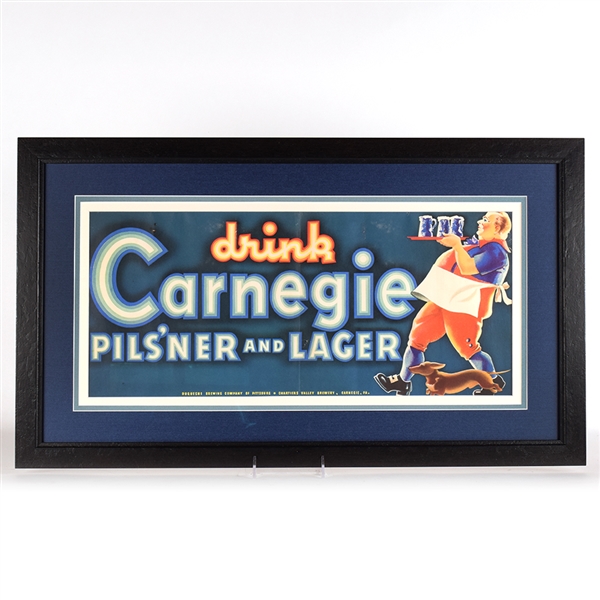 Carnegie Beers 1930s Deco Neon Motif Paper Lithograph Sign WOW