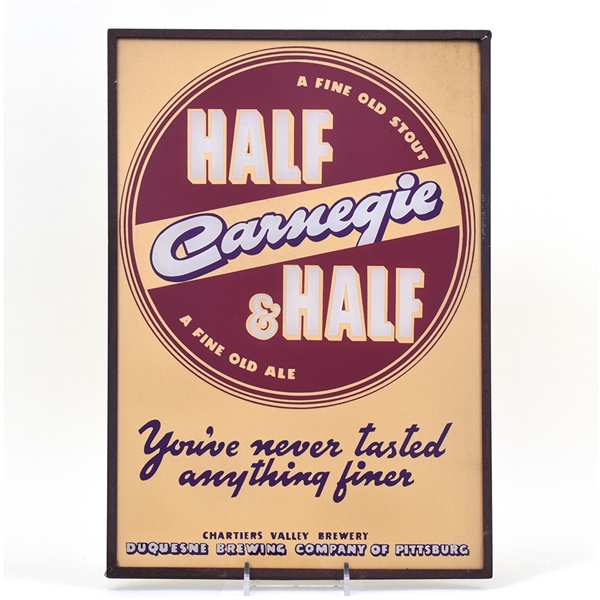 Carnegie Half and Half 1930s Reverse Painted Glass Sign SHARP