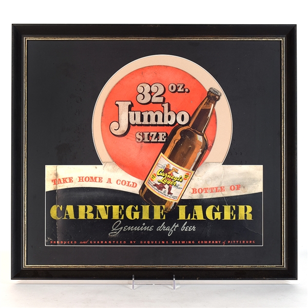 Carnegie Lager 1930s Die Cut Cardboard Sign JUMBO SIZE