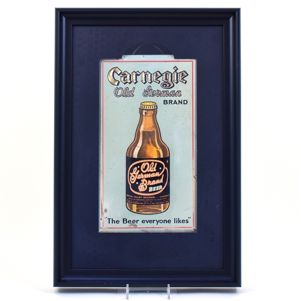 Carnegie Old German Brand Beer 1930s Tin-Over-Cardboard Sign