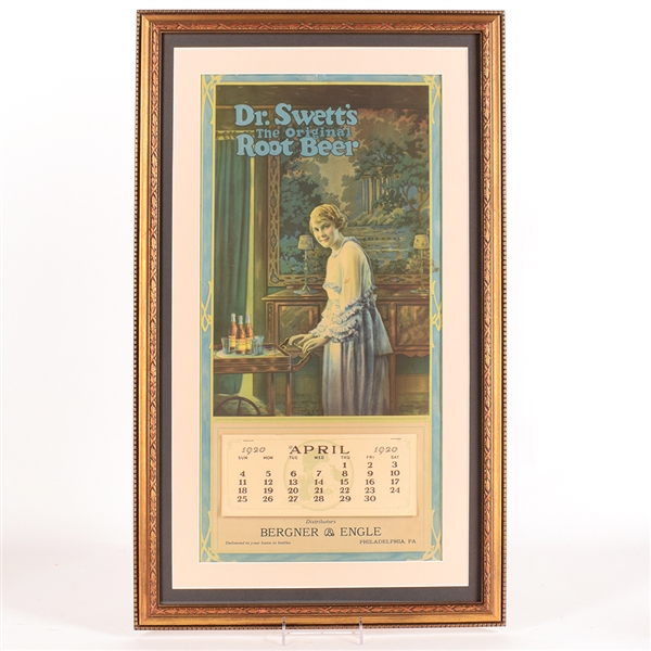 Dr Swetts Root Beer Soda 1920 Lithographed Cardboard Calendar ATTRACTIVE