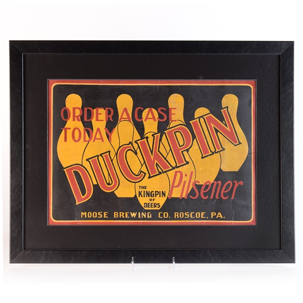 Duckpin Pilsener 1930s Cardboard Sign MOOSE BREWING