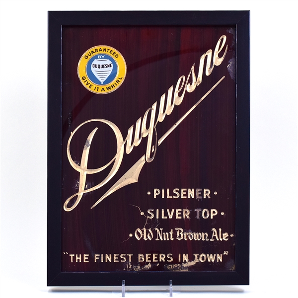 Duquesne 1930s Reverse Painted Glass Sign