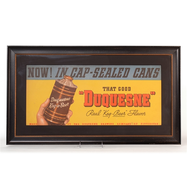 Duquesne Beer 1930s Paper or Cardboard Sign IN CAP-SEALED CANS CONE TOP