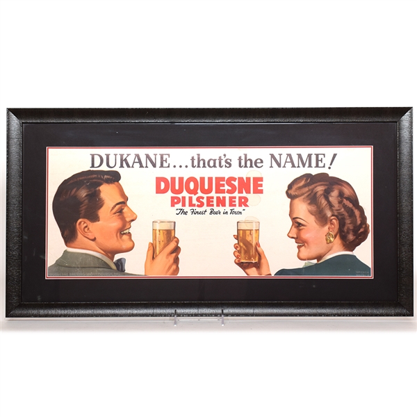 Duquesne Beer 1940s Cardboard Sign THATS THE NAME