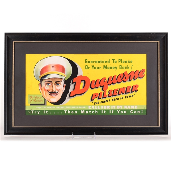 Duquesne Pilsener 1930s Cardboard Sign PRINCE OF PILSENERS