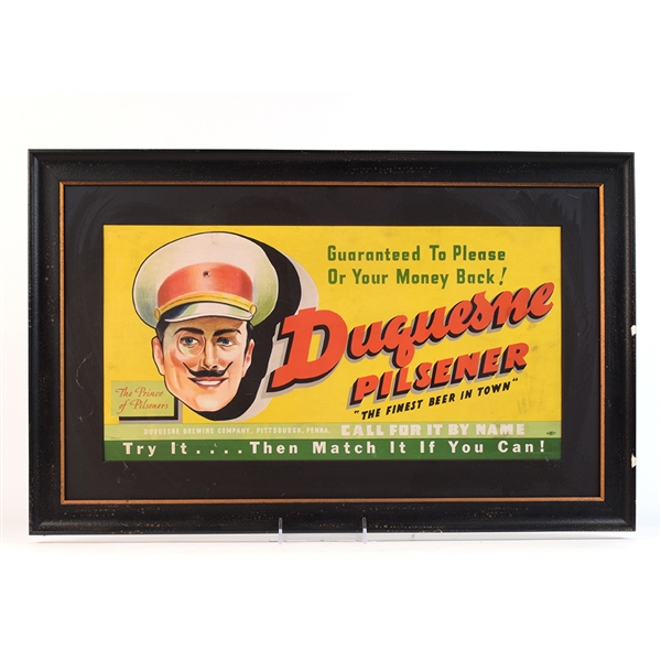 Duquesne Pilsener 1930s Cardboard Sign PRINCE OF PILSENERS