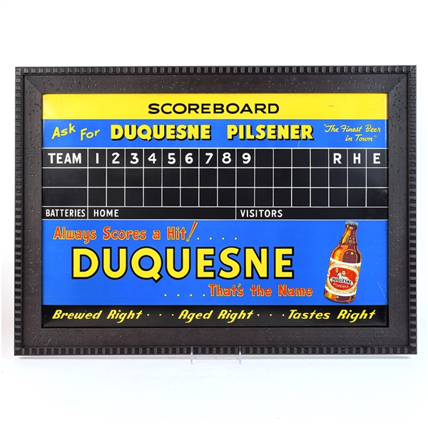 Duquesne Pilsener 1950s Tin Baseball Scoreboard ALWAYS SCORES A HIT