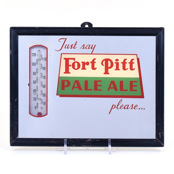 Fort Pitt Pale Ale 1940s Mirrored Thermometer Sign