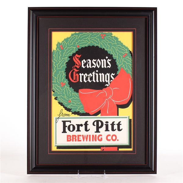 Fort Pitt 1930s Cardboard Sign SEASONS GREETINGS