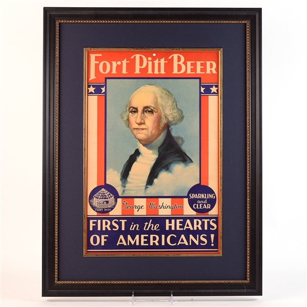 Fort Pitt Beer 1930s Cardboard Sign GEORGE WASHINGTON