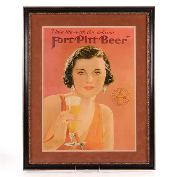 Fort Pitt Beer 1930s Cardboard Sign LOVE LIFE