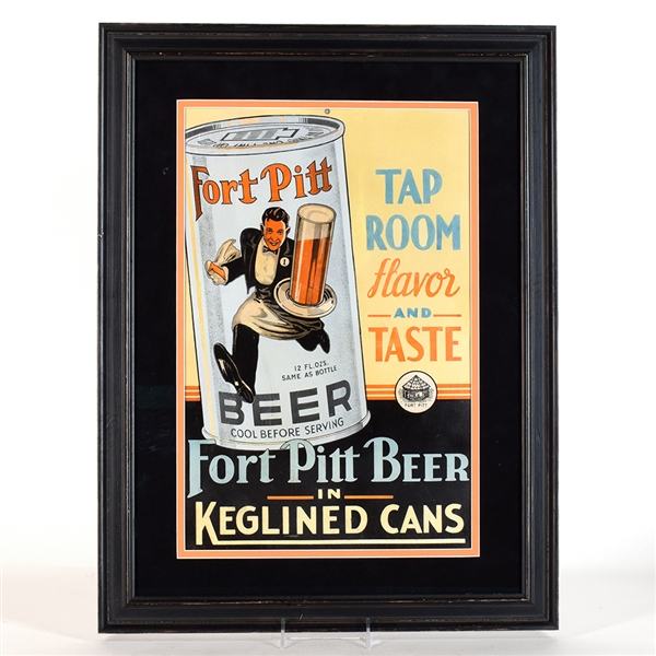 Fort Pitt Beer 1930s Cardboard Sign TAP ROOM FLAVOR