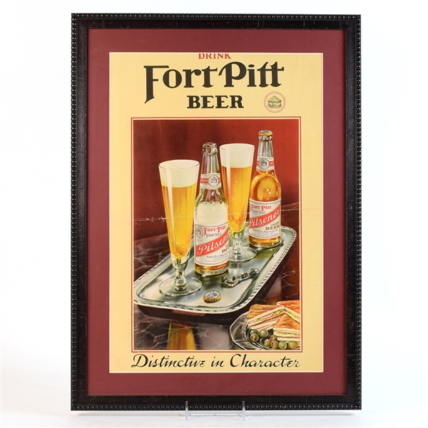 Fort Pitt Beer 1930s Lithographed Paper Sign DISTINCTIVE