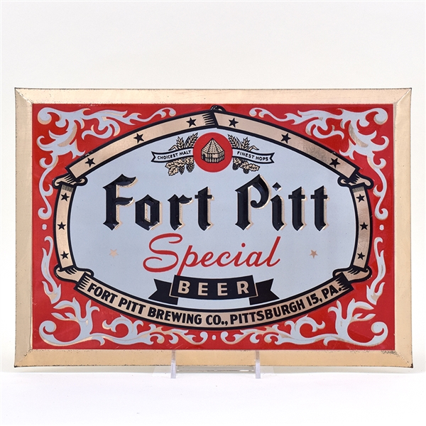 Fort Pitt Beer 1940s Tin-Over-Cardboard Easel Sign MINTY