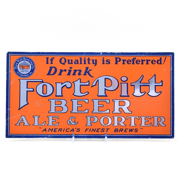 Fort Pitt Beer-Ale-Porter Leyse Aluminum-Over-Cardboard Sign SHARP 14 x 7 Inches