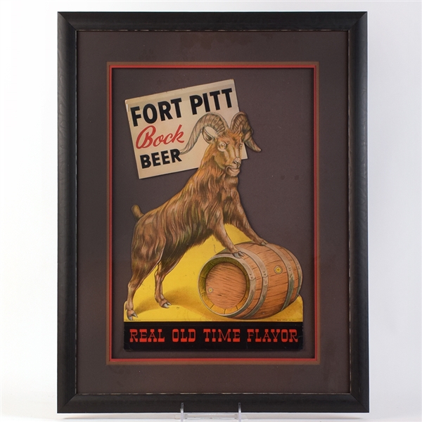 Fort Pitt Bock 1940s Die Cut Cardboard Sign