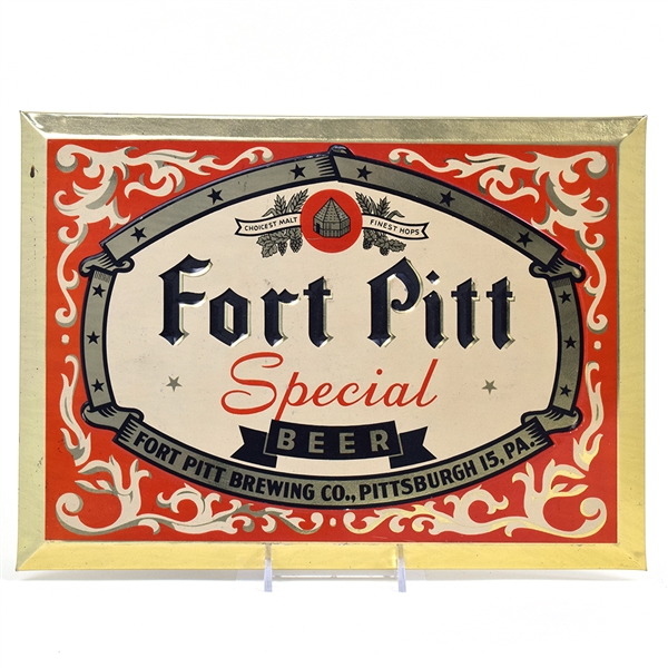 Fort Pitt Special Beer 1940s Tin-Over-Cardboard Sign