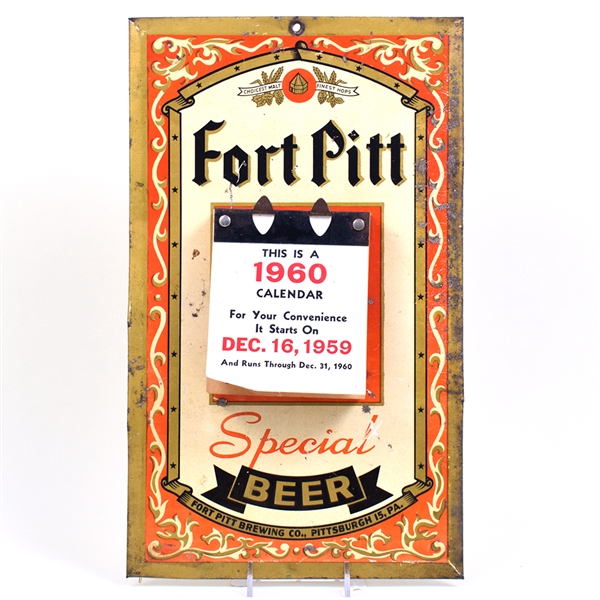 Fort Pitt Tin-Over-Cardboard 1950s Calendar Sign