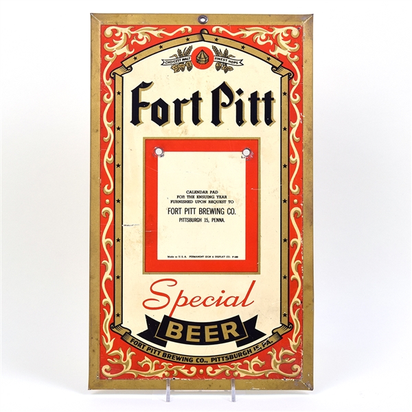 Fort Pitt Tin-Over-Cardboard 1950s Calendar Sign