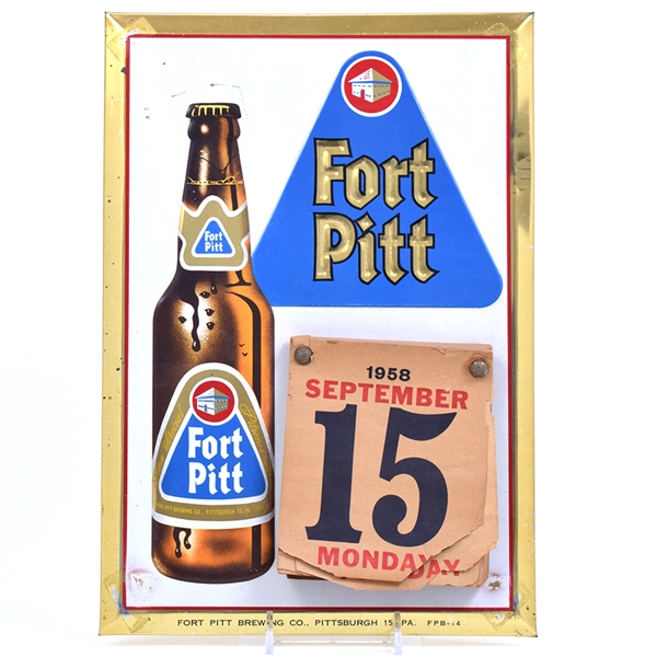 Fort Pitt Tin-Over-Cardboard 1950s Calendar Sign