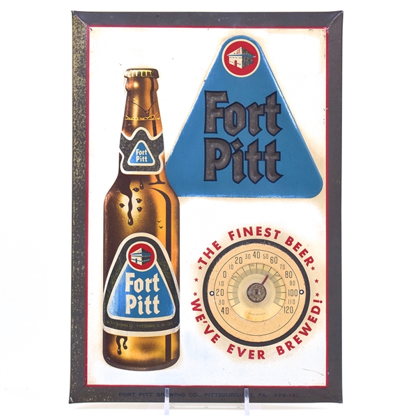 Fort Pitt Tin-Over-Cardboard 1950s Thermometer Sign