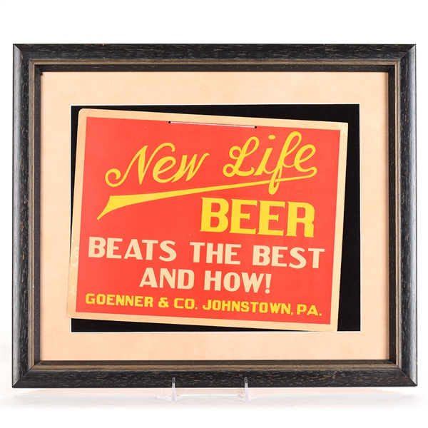 Goenner New Life Beer 1930s Cardboard Sign