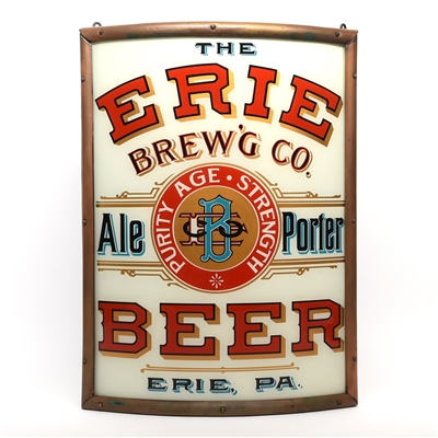 Erie Brewing Pre-Proh Reverse-Painted Glass Corner Sign STUNNING ULTRA RARE