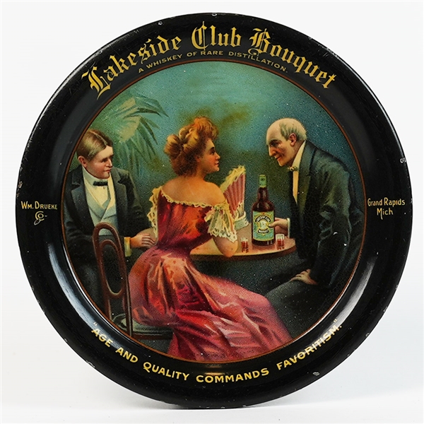 Lakeside Club Bouquet Antique Whiskey Advertising Tip Tray