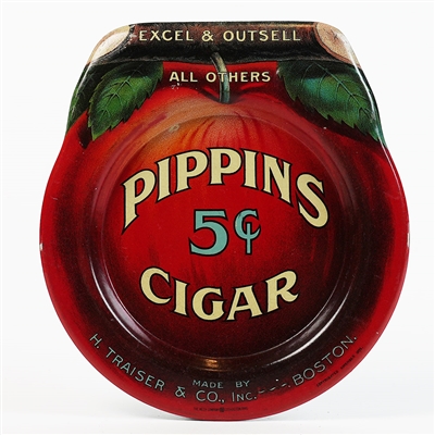 Pippins Cigar 5 Cents Traiser BOSTON Tin Litho Tip Ash Tray APPLE