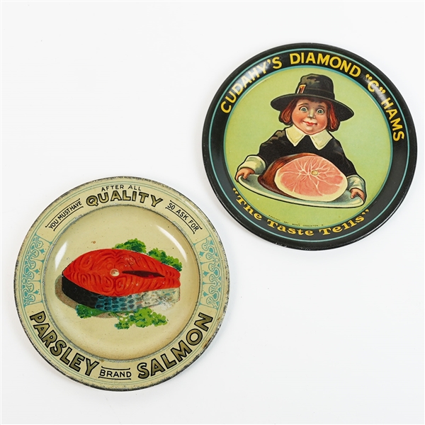 Parsley Salmon and Cudahys Diamond C Hams Taste Tells Ash or Tip Tray PAIR