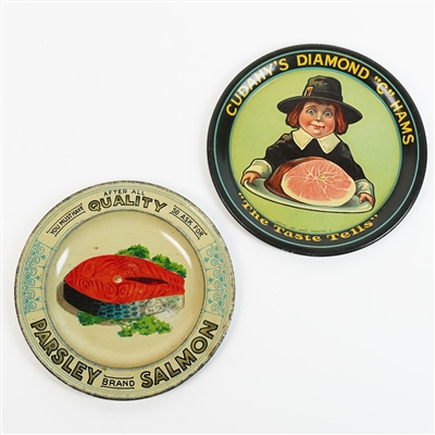 Parsley Salmon and Cudahys Diamond C Hams Taste Tells Ash or Tip Tray PAIR