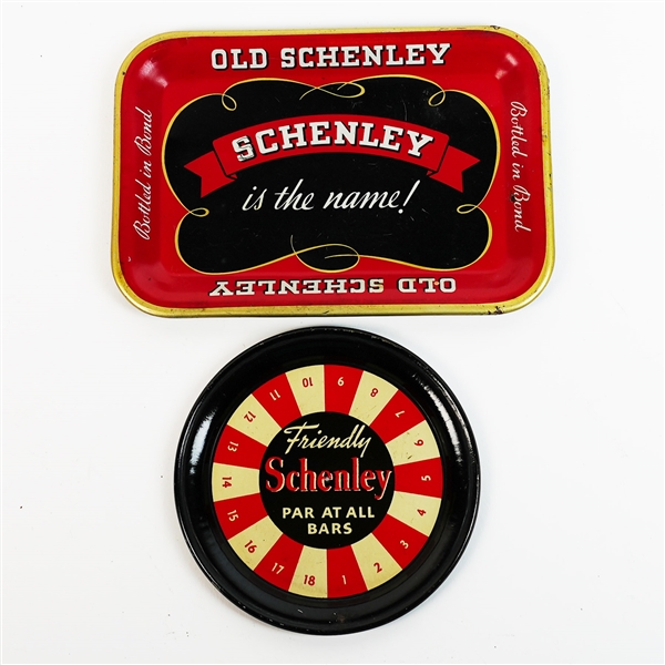 Schenley Friendly Par All Bars Spinner and Schenley Is the Name Tip Trays