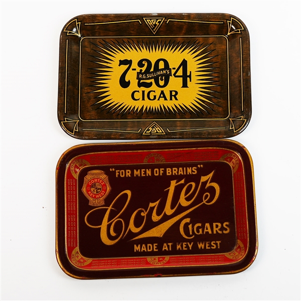 Sullivans 7-20-4 and Cortez Men of Brains Antique Cigar Tip Trays