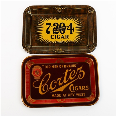 Sullivans 7-20-4 and Cortez Men of Brains Antique Cigar Tip Trays