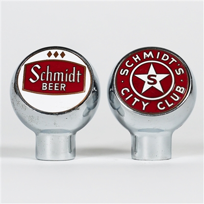 Schmidt City Club and Schmidt Beer Chrome Ball Knob PAIR