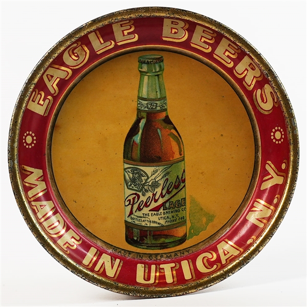 Eagle Beers Made in Utica Peerless Lager Bottle German Made Preproh Tip Tray