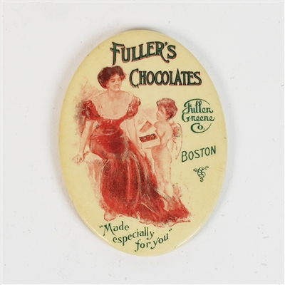 Fullers Chocolates Boston ANGEL Antique Advertising Celluloid Pocket Mirror