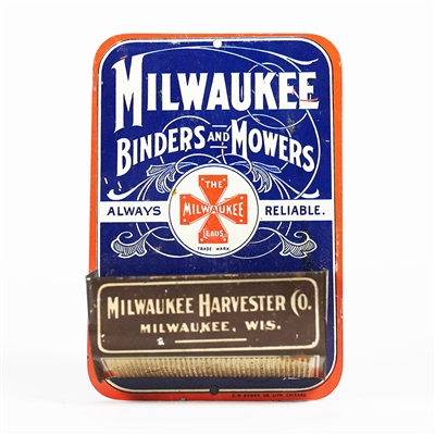 Milwaukee Harvester Antique Tin Litho Advertising Match Holder Strike