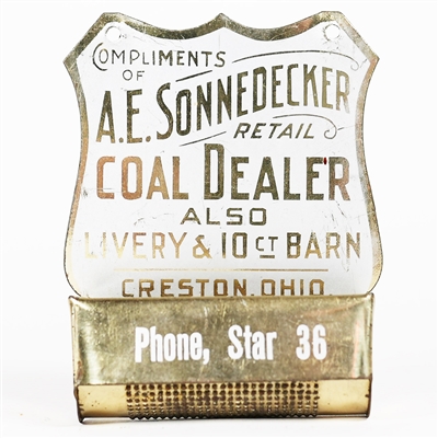 AE Sonnedecker Coal Dealer Livery Barn Tin Litho Match Holder Strike