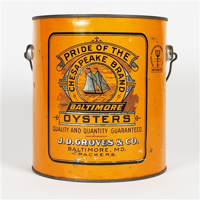 J.D. Groves Pride Chesapeake Brand Baltimore Oysters Tin Oyster Gallon Can