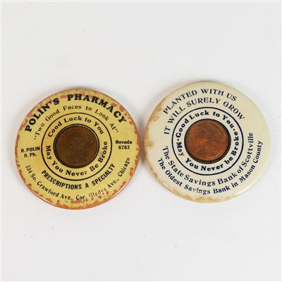 Scottville Bank Polins Pharmacy Lincoln Penny Pocket Mirrors