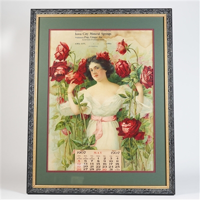 Iowa City Mineal Springs Pop Ginger Ale Soda 1907 Calendar Chromolithograph RARE