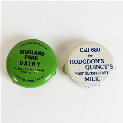 Highland Park Dairy Hodgdons Quincys Milk Caps MUSKEGON MI