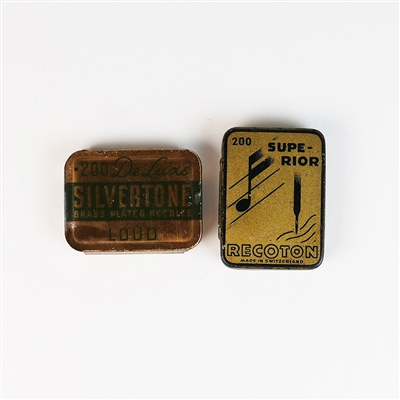 Silvertone Brass Plated needles De Luxe Superior Recoton Tins