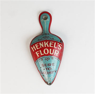 Henkels Flour Sure to Satisfy Advertising Tin Scoop